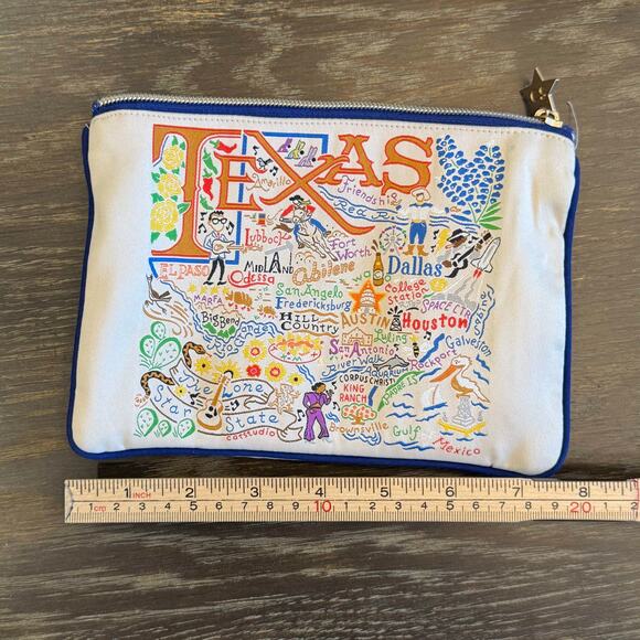 Catstudio Texas Map Embroidered Zip Pouch Travel Cosmetic Bag Cream Multicolor - Picture 4 of 6